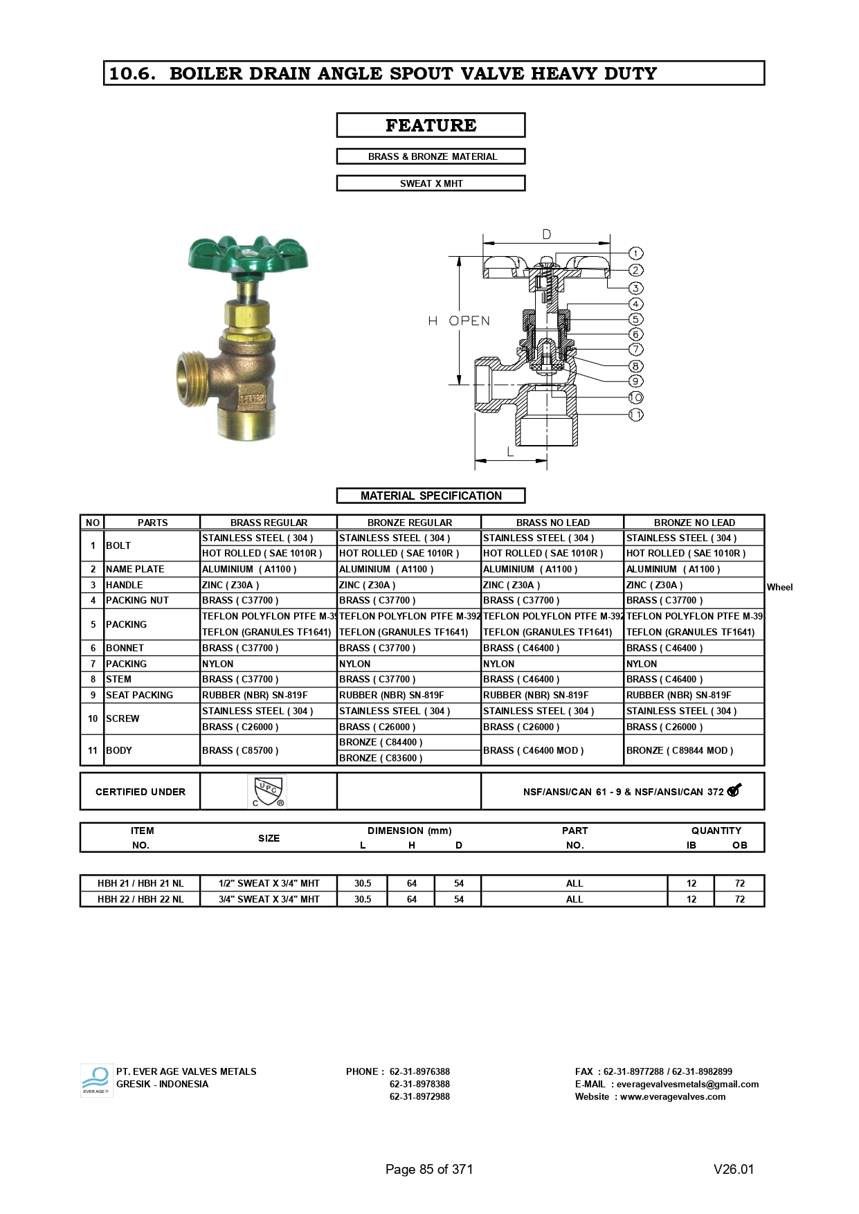 BOILER DRAIN ANGLE SPOUT VALVES HEAVY DUTY - HBH 21 - HBH 22